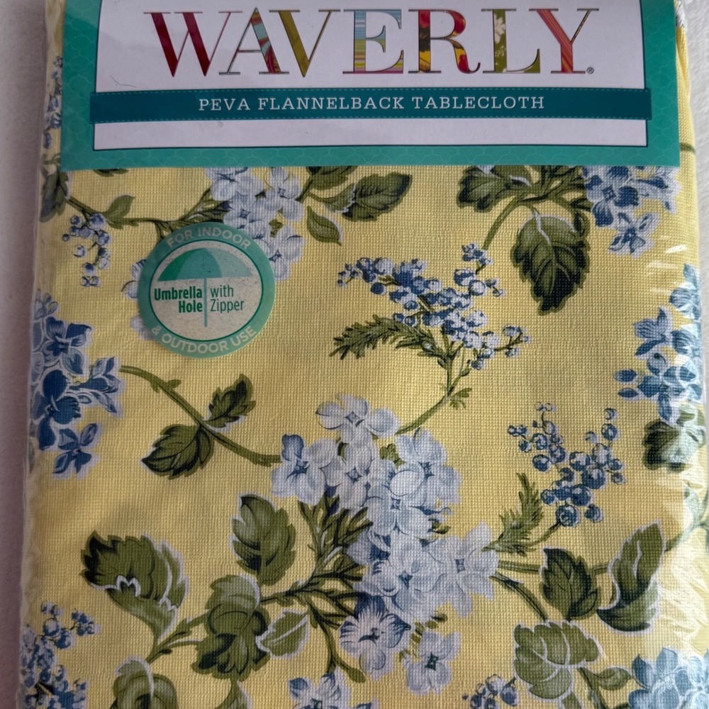 Waverly Peva Flannel Back Tablecloth‎ 52 x 52 Square Elizabeth Floral Yellow